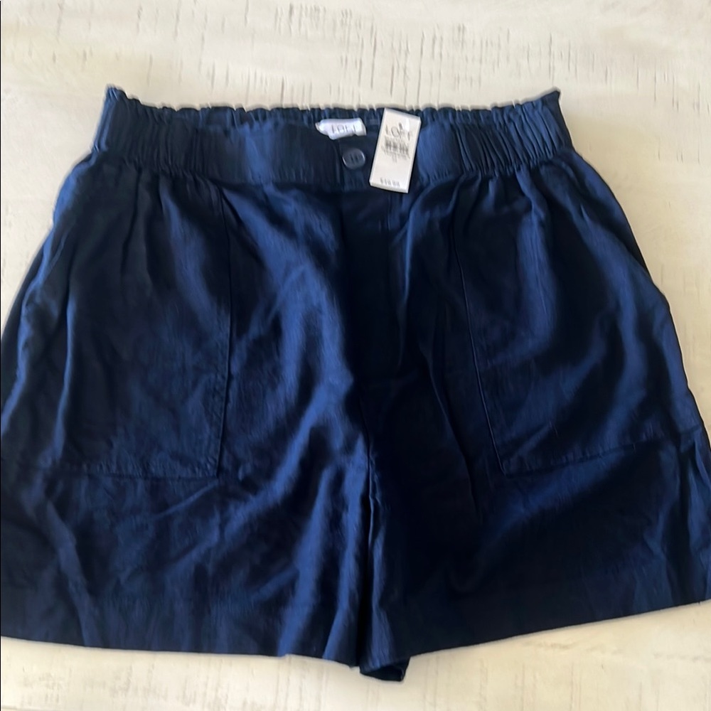 LOFT High Waist Blue Shorts Relaxed Fit